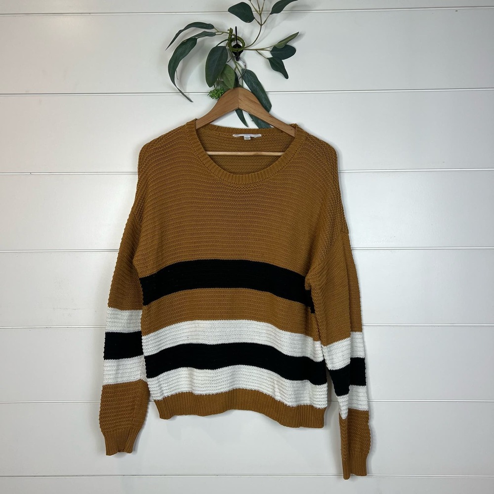 Time and Tru Brown and Black Color Blocked Pullover Sweater - Size L